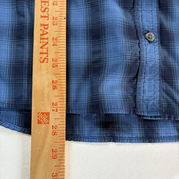Eddie Bauer Women’s Blue Plaid Travex Roll Tab Sleeve Vented Shirt Size Large - Picture 14 of 16